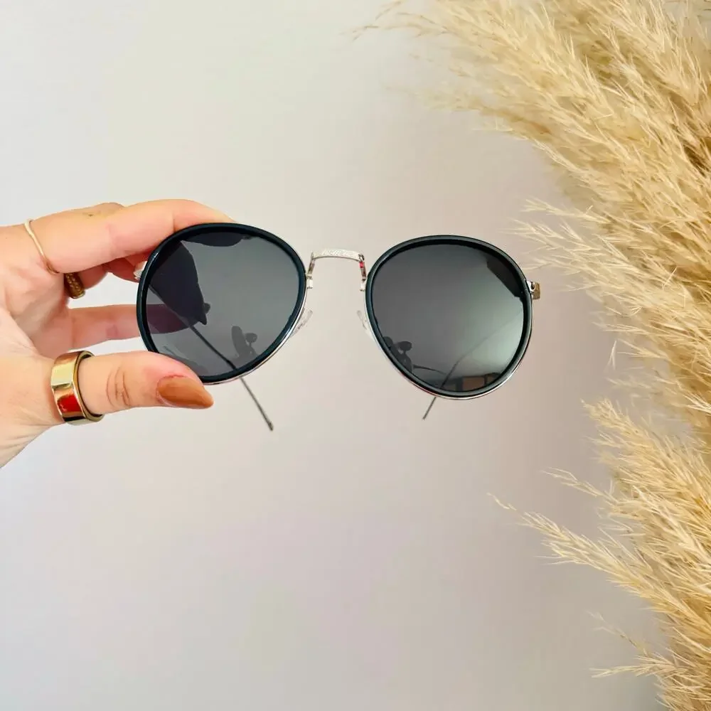 NEW NORDSTROM Black Silver $78 Slim Etch Oversized Metal Sunglasses Sunnies Y2K